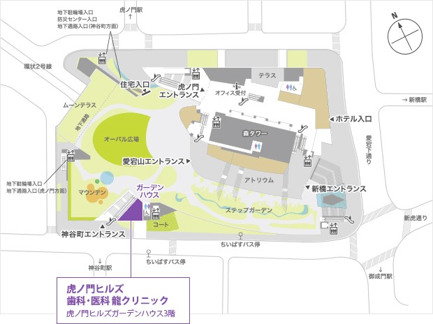 虎ノ門ヒルズ龍クリニック歯科・医科の内部アクセスマップ