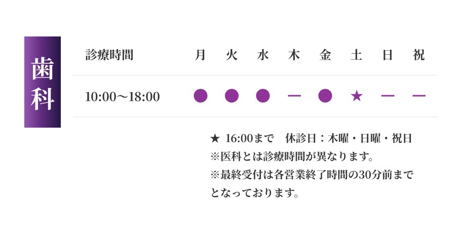 龍クリニック歯科の休診日と診療時間