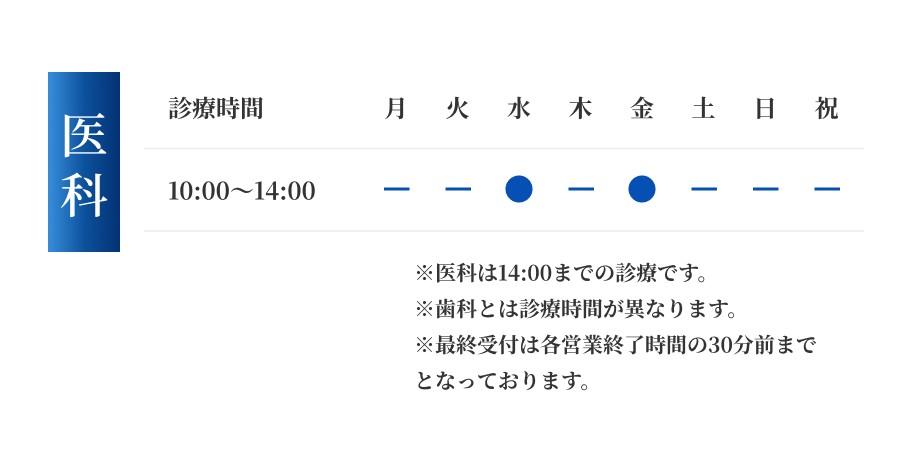 龍クリニック医科の休診日と診療時間