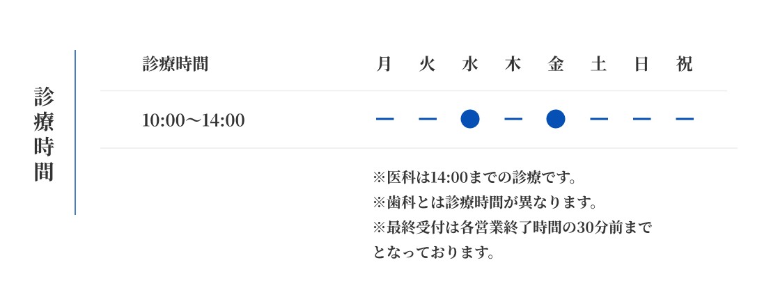 龍クリニック医科の休診日と診療時間
